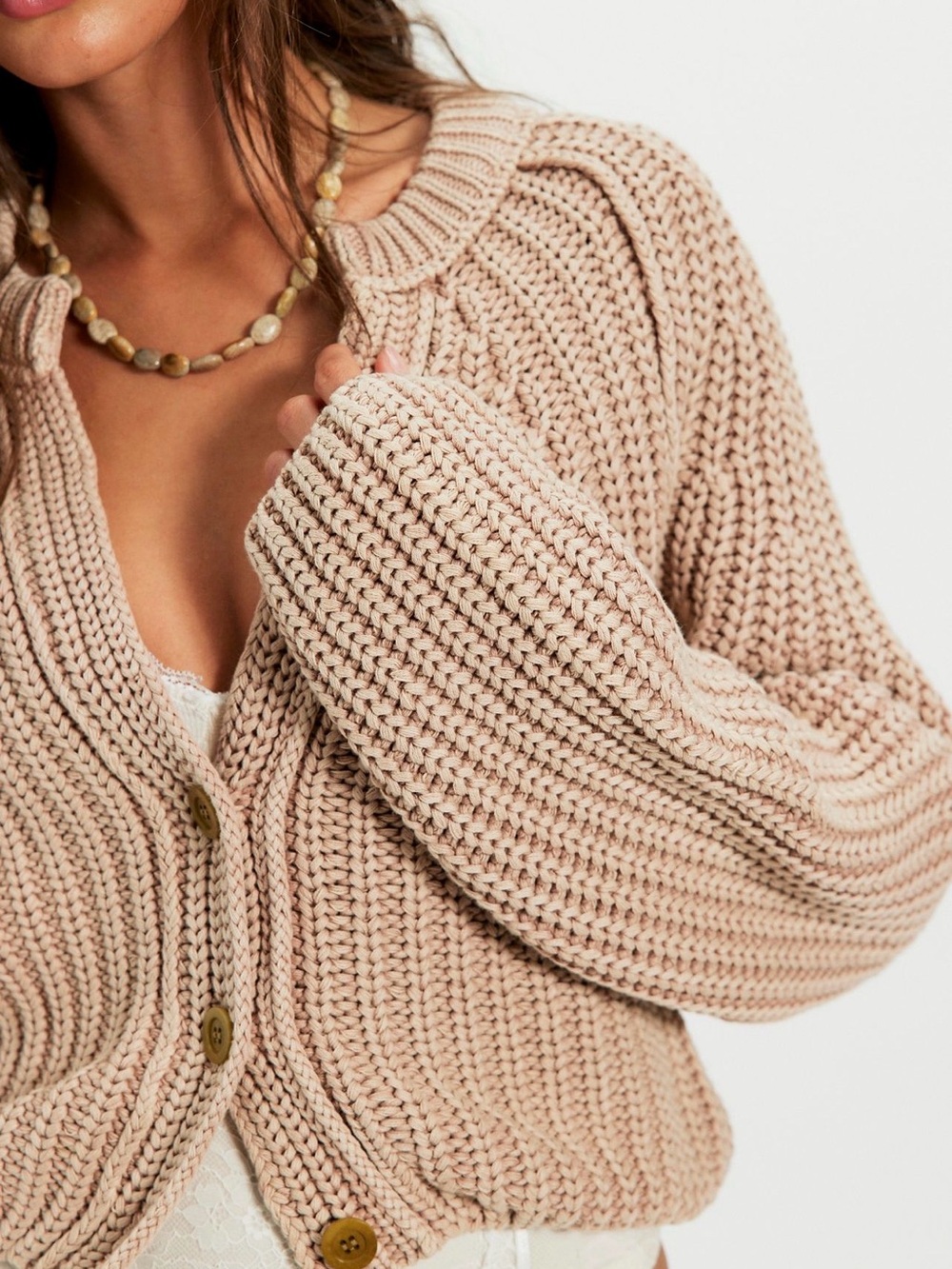 Free People Sweet Nothing Cotton Cardi Medium Sandcastle